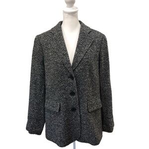 L L Bean Size 12R wool/cashmere blend black tweed blazer/jacket